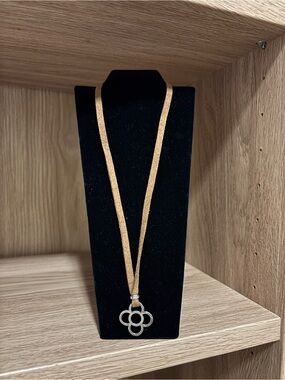 Tan Suede Cord Necklace with Silver Clover Pendant